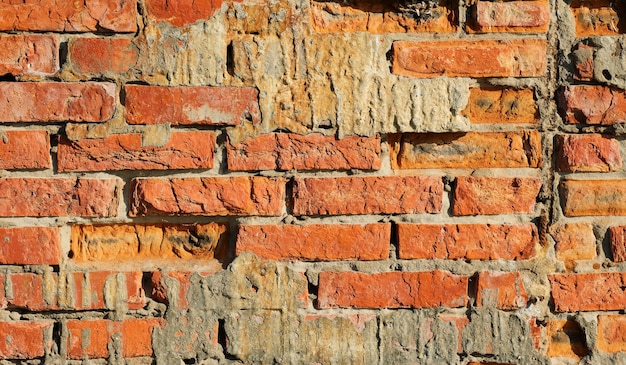 Oude bakstenen muur voor achtergrond. Close-up, zonlicht.