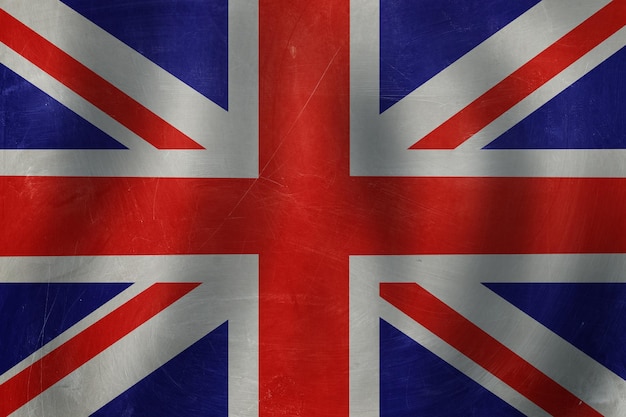 Oude banner op de achtergrond van de Britse vlag