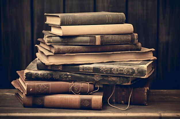 Oude boeken op een houten tafel Vintage stijl getoneerde foto