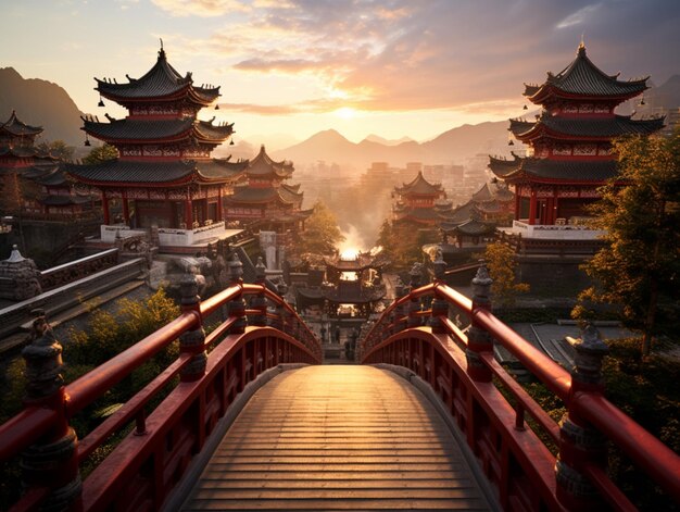 Oude Chinese cultuur architectuur speciale tempel afbeelding AI gegenereerde afbeelding