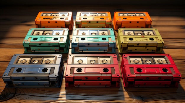 Oude compactcassettes op de houten tafel