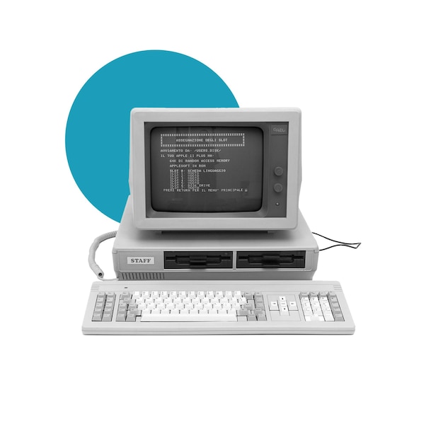 Oude computer in zwart-wit collage stijl nostalgie professioneel ontwerp