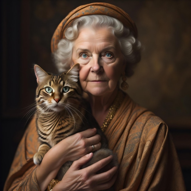 Oude dame met een kat