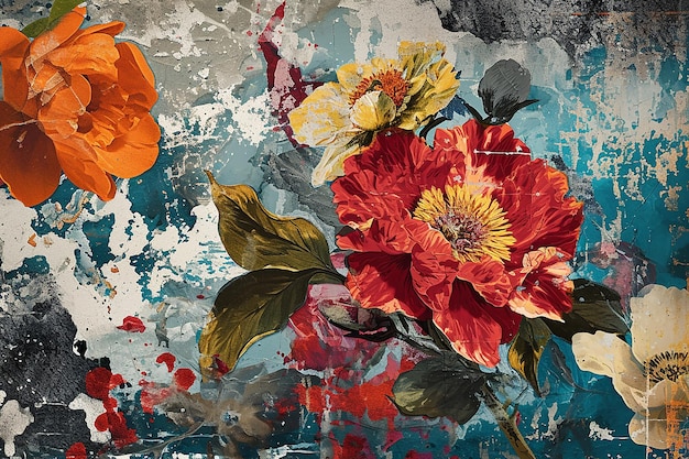 oude digitale collage van Rusland met bloemen die vintage beelden combineert met