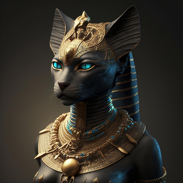 Oude Egyptische catwoman met gouden sieraden Oude Egyptische godin 3D illustratie