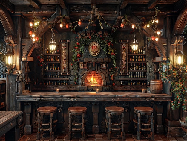 Oude Engelse pub met donkere houten gezellige open haarden
