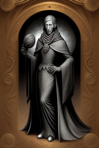 Oude Farao Zwart-wit Portret Karakter Portret Wallpaper Achtergrond Illustratie