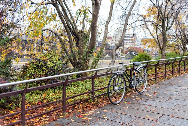 Foto oude fietsen op gang in de herfst openbaar park.