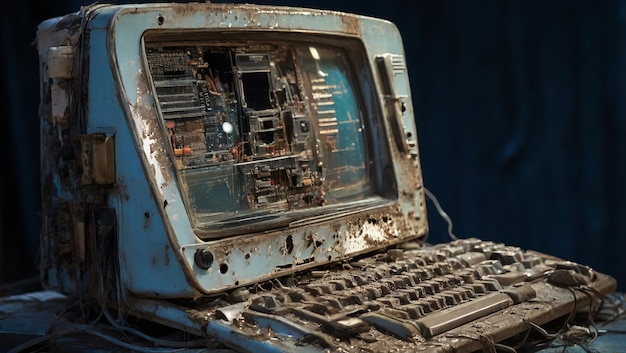 Foto oude gebroken monitor scherm vergeten technologieën