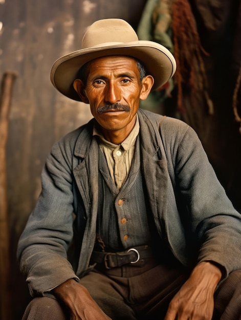 Oude gekleurde foto van een Mexicaanse man uit begin 20e eeuw