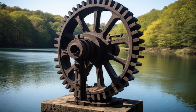 Foto oude gietijzeren uitrusting van het begin van de 19e eeuw op de dam