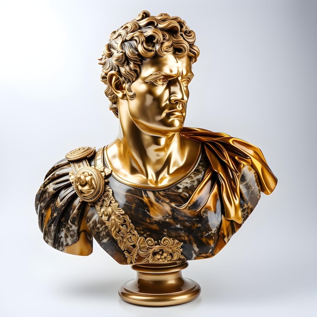 Oude gouden hoofdbuste van Alexander de Grote geïsoleerd stenen object op witte achtergrond