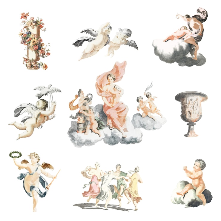 Foto oude griekse godin png sticker vintage illustratie set