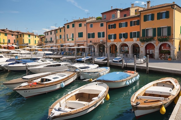 Oude haven vol boten in Desenzano del Garda Brescia Lombardije Italië stadscentrum van Desenzano del Garda Marina aan het Gardameer