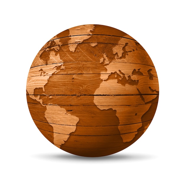 Oude houten wereldbol geïsoleerd op een witte achtergrond