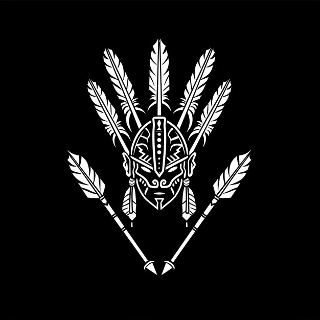 Oude krijgerstam logo met speren en veren voor Deco T-shirt tatoeage inkt contour CNC ontwerp