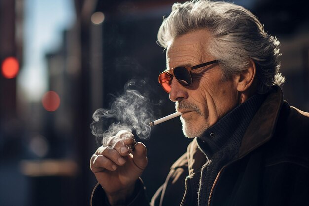 oude man die een sigaret rookt