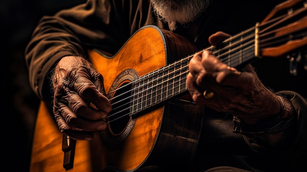 Oude man die gitaar speelt