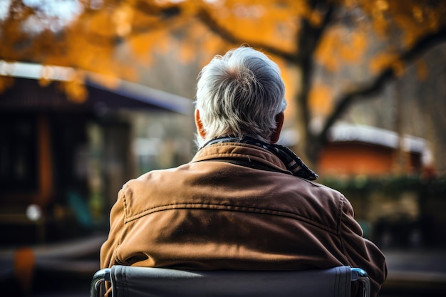 Oude man in verpleeghuis zittend in een stoel Ouderen geven om