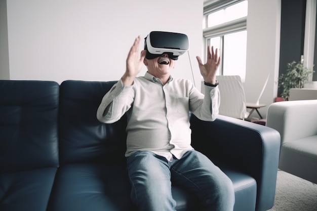 Oude man in vr-headset Genereer Ai