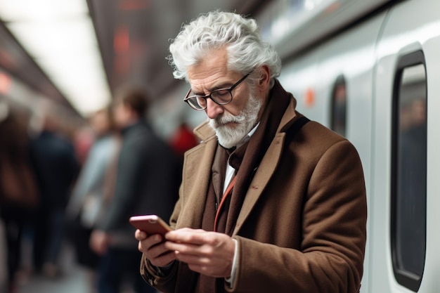 Oude man Londen apparaat metro baas trendy genereren Ai