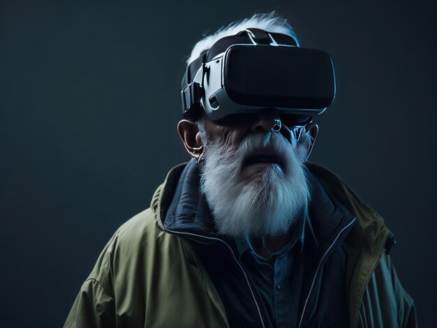 Oude man met VR-headset ai generatief