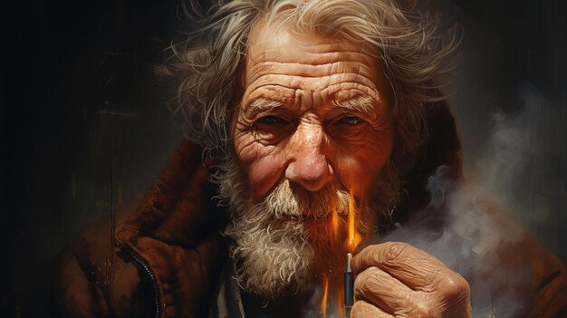 Foto oude man worstelt met hoge temperatuur realistisch detail