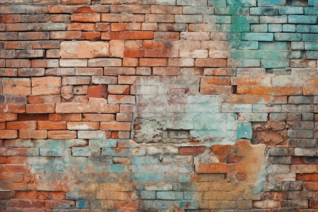 Oude muur achtergrond met gekleurde verouderde bakstenen Generatieve AI