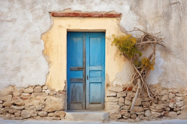 Oude oude kleurrijke getextureerde deur en raam in een stenen muur