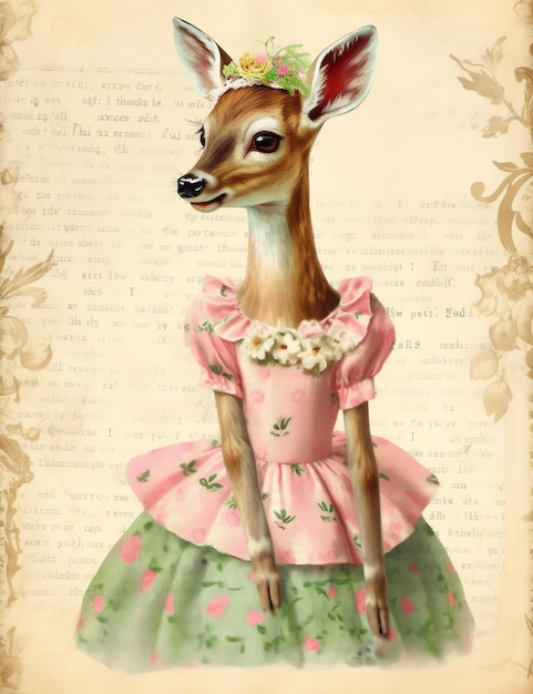 Oude papiertextuur van een Fawn met kleding junk journal digitale papier achtergrond