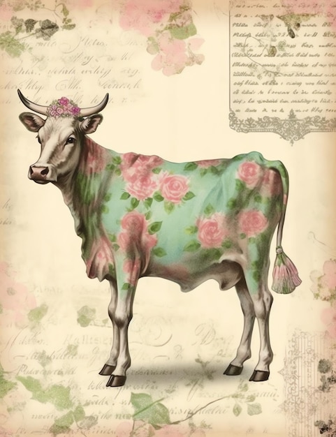 Oude papiertextuur van een koe met kleding rommel dagboek digitale papier achtergrond