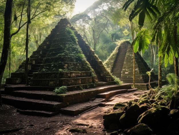 Oude piramides midden in het tropisch regenwoud