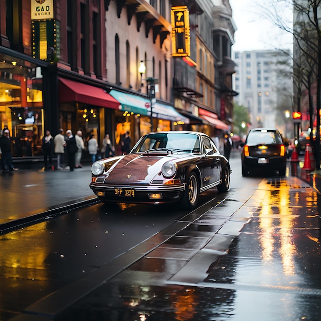 Oude porsche 911 carrera foto genomen van verre afstand rijdend in de straten van New York