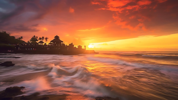 Oude pura ulun danu bratan besakih of beroemde hindoe tempel en toerist op het eiland bali bij zonsopgang