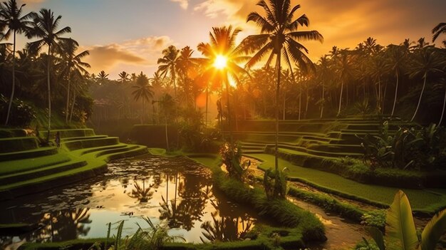 Oude pura ulun danu bratan besakih of beroemde hindoe tempel en toerist op het eiland bali bij zonsopgang