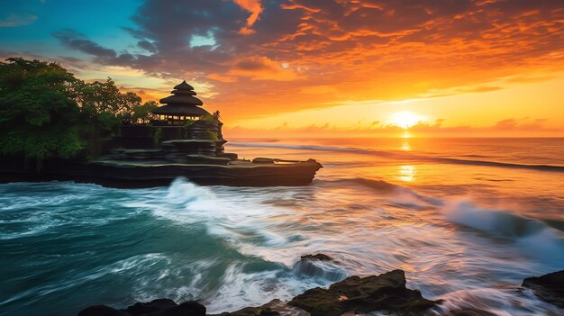 Foto oude pura ulun danu bratan besakih of beroemde hindoe tempel en toerist op het eiland bali bij zonsopgang