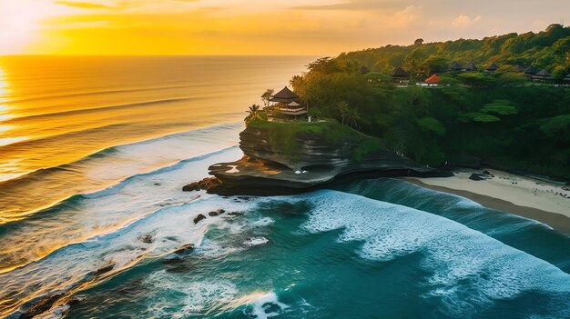 Foto oude pura ulun danu bratan besakih of beroemde hindoe tempel en toerist op het eiland bali bij zonsopgang