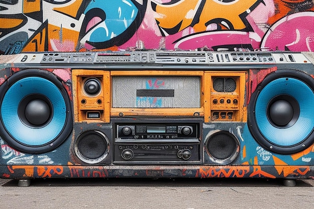 Foto oude radio jaren '80 en '90 retro-stijl kleurrijke achtergrond digitaal