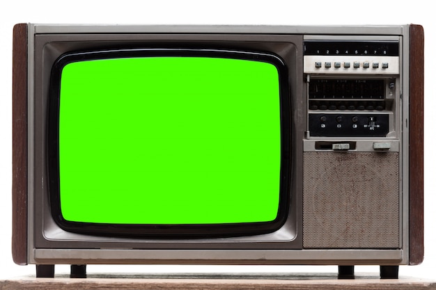 Oude retro tv met groen scherm geïsoleerd op wit