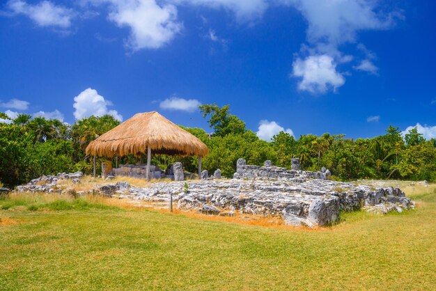 Oude ruïnes van Maya in de archeologische zone van El Rey in de buurt van Cancun Yukatan Mexico