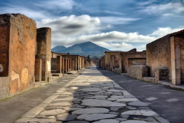 Oude ruïnes van Pompeji met de Vesuvius op de achtergrond generatieve IA