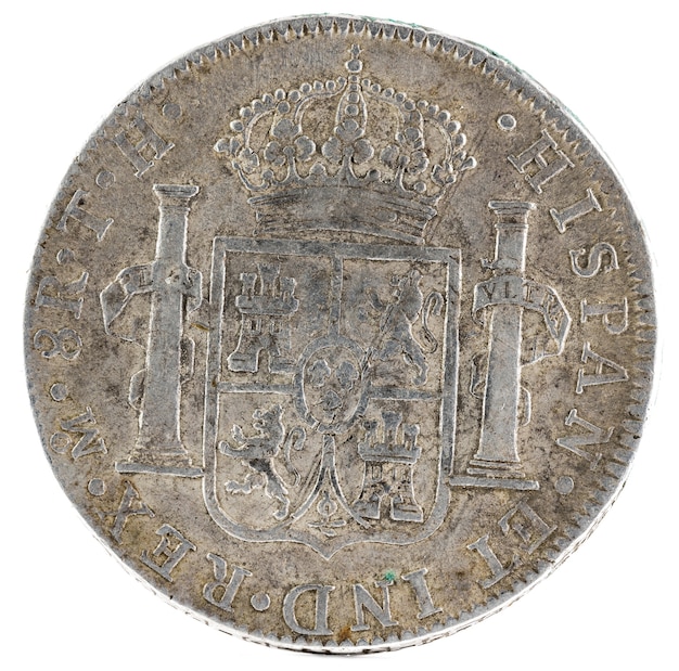 Oude Spaanse zilveren munt van de koning Carlos IV.