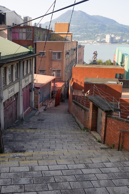 Oude straat in Tamsui, New Taipei City, Taiwan.