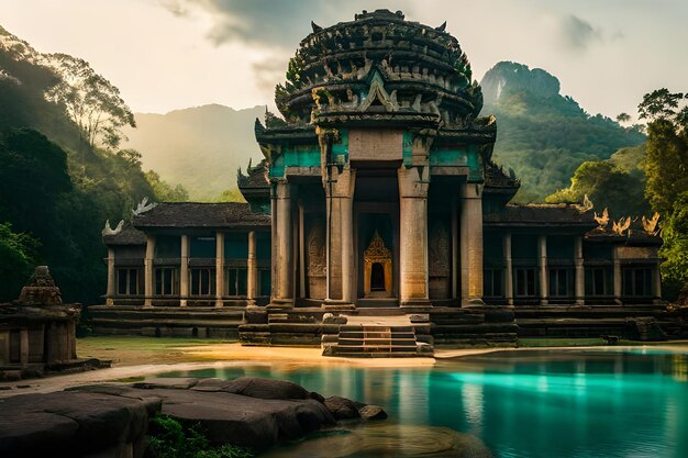Oude Ta Promh-tempel in de jungle achtergrond AI gegenereerde illustratie