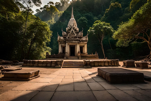 Oude Ta Promh tempel in de jungle achtergrond AI gegenereerde illustratie