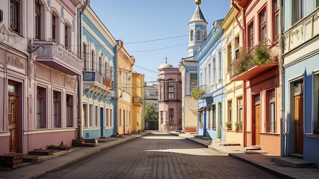 Oude Tataarse Sloboda straatmening met kleurrijke oude huizen