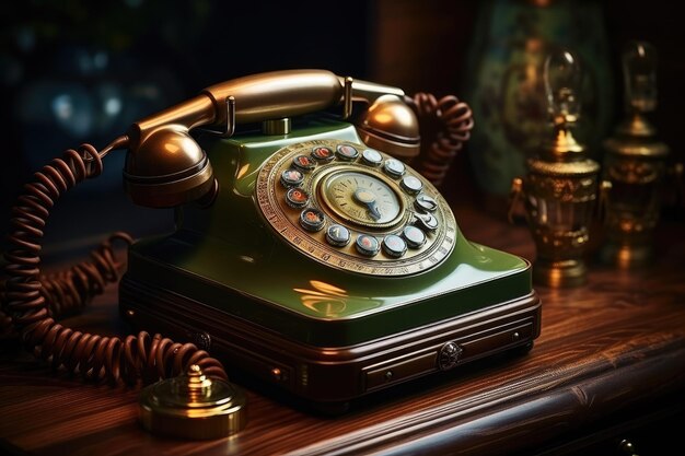 Foto oude telefoon op tafel met vintage stijl