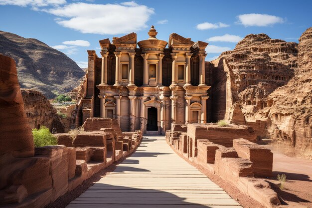 Oude tempel gebeeldhouwd in Petra Jordanië generatieve IA