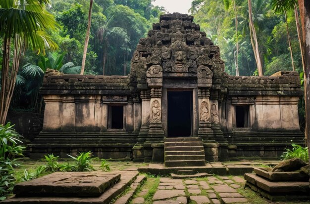 Oude tempel genesteld in een dichte jungle