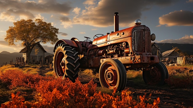 Oude tractor op het grasveld